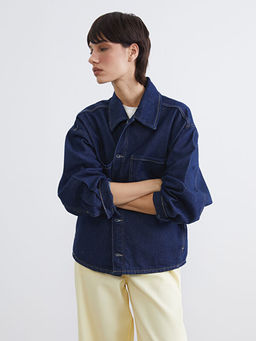 G?mlek Yaka Oversize Kad?n Jean Ceket