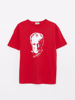 Bisiklet Yaka Atat?rk Bask?l? K?sa Kollu K?z ?ocuk Ti??rt