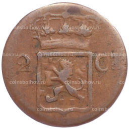 Монета 2 цента 1838 года J Нидерландская Индия