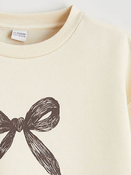 Fiyonk Bask?l? K?z ?ocuk Kal?n Sweatshirt