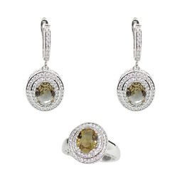 Комплект Султан-4, султанит, покрытие родий, размеры кольца: 17, 18, 19 20