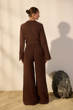 Bej %100 Keten Beli Lastikli Yuksek Bel Ekstra Wide Leg Pantolon TWOSS24JE00251 - Trendyolmilla фото 18