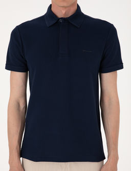Lacivert Slim Fit %100 Pamuk K_vr_lmaz Amerikan Pike Polo Yaka Basic Ti__rt