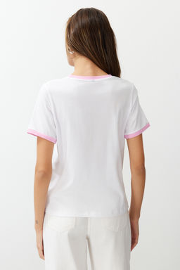 TRENDYOLMILLA Ekru %100 Pamuk Slogan Bask?l? Kontrast Biye Detayl? Orme T-Shirt TWOSS24TS00105 фото 6