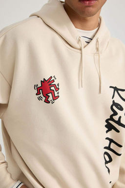 Толстовка с капюшоном и принтом на спине Keith Haring Oversize - Defacto фото 6