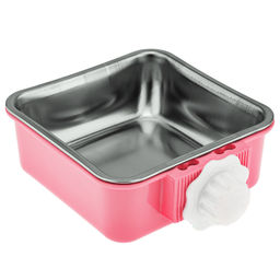 Пэт тойс (Pet toys) Миска для кормления животных из нержавеющей стали Алекс 0,6л, 14х14см h4,4см, пластмассовая подвесная подставка 14,3х17см h5см, цвета в ассортименте: розовый, салатовый, бирюзовый (Китай)  фото 3