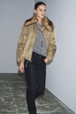 FAUX FUR COLLAR BOMBER JACKET ZW COLLECTION