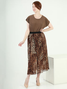 Юбка леопардовая длинная на резинке летняя - Almond фото 4