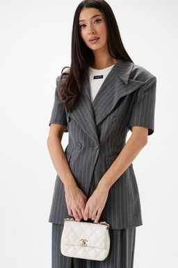 Пальто-пиджак Annete А5447 двубортный костюмная ткань серый  фото 5