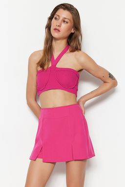 TRENDYOLMILLA Lacivert Cift Y?rtmacl? Super Mini Dokuma Sort Etek TWOSS20SR0364 фото 2