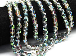Бусины из циркона кубик гр.6*6мм цв.розово-зеленый хамелеон, 39см, 64 бусины Радуга камня
