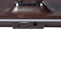 TLD-551 Brown/LED/450Lm/3000-6000K/Dimmer/USB Светильник настольный c часами, календарем, термометром, 9W. Сенсорный выключатель. Коричневый (стилизован под кожу). TM Uniel.