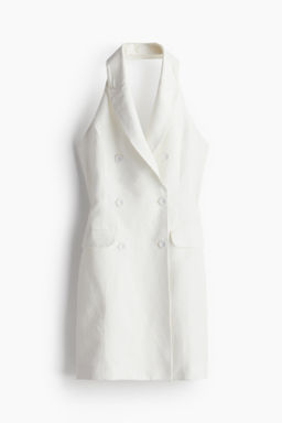 Vestido blazer en mezcla de lino con escote halter