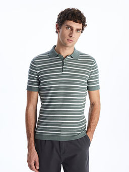 Polo Yaka K?sa Kollu ?izgili Erkek Triko Kazak