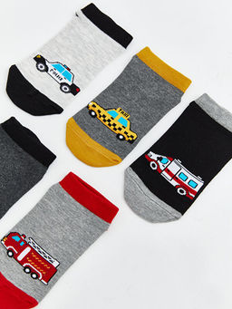 Bask?l? Erkek ?ocuk Patik ?orap 5li