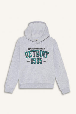 Kap__onlu Bask_l_ Sweatshirt Erkek _ocuk