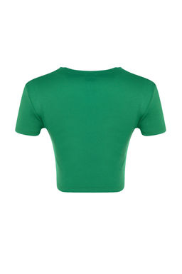 TRENDYOLMILLA Antrasit %100 Pamuk Slogan Bask?l? Fitted/Vucuda Oturan Crop Orme T-Shirt TWOSS23TS00319  фото 15