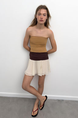 VESTIDO COMBINADO LUNARES / Caramelo