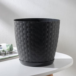 Цена за 3 шт. Горшок для цветов с поддоном «Ротанг», 1.2 л, d=15 см, h=14 см, пластиковый, цвет графитовый