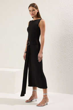 Siyah Duz Maxi Aksesuar Detayl? Esnek Orme Elbise TWOSS25EL00592