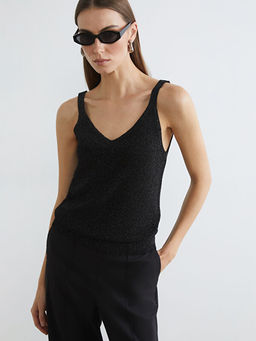 V Yaka Parlak G?r?n?ml? Kad?n Triko Atlet