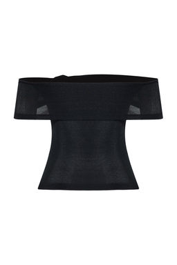 Trendyolmilla Siyah Gul Detayl? Par?lt?l? Simli Orme Bluz TPRSS25BZ00011 фото 8