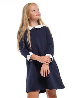 Платье для девочки в школу с белым воротником и манжетами UD 7962 синий - Mini maxi фото 2