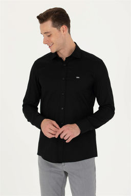 Мужская черная базовая рубашка с длинным рукавом Неожиданная скидка в корзине