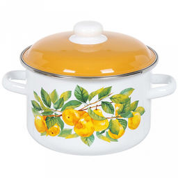 "Грушевый сад" Кастрюля эмалированная 4л, д22см, h13см, цилиндрическая форма, металлическая крышка, белый (Россия)