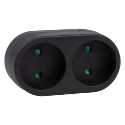 S-ES2-16O BLACK Разветвитель сетевой, б/з. 2 гнезда. 16А, 3500Вт. Черный. ТМ Uniel