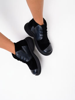 Ботинки 305.927bl.Вакса черная+черная замша/байка