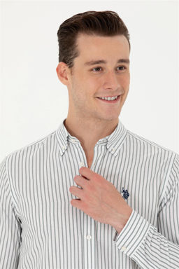 U. S. Polo Assn Мужская белая рубашка в полоску цвета экрю - U.s. polo assn фото 2