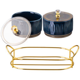 НАБОР БАНОК LEFARD HERBAL С ПЛАСТИК. КРЫШКОЙ 2 ШТ. 230 МЛ НА МЕТАЛЛ. ПОДСТАВКЕ СИНИЙ  фото 3