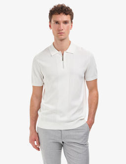 Ekru Slim Fit Polo Yaka Fermuarl_ Triko Ti__rt