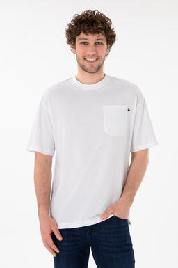 Erkek Comfort Fit Bisiklet Yaka Beyaz Ti__rt Sepette S_rpriz _ndirim