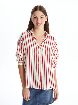 ?izgili Uzun Kollu Oversize Saten Kad?n G?mlek