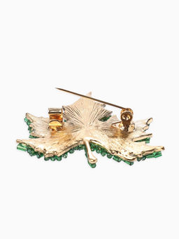 Брошь «Лист» кленовый, стеклярус, цвет зелёный в золоте