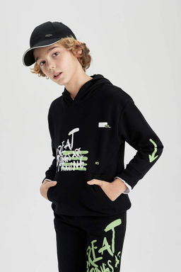 Толстовка оверсайз с капюшоном и принтом для мальчиков - Defacto фото 6