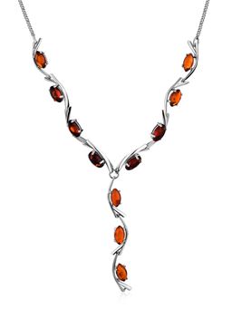 Изящное легкое колье из серебра с натуральным сверкающим янтарем коньячного цвета Ирис
