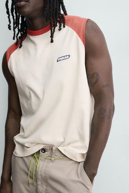 CAMISETA TANK COLOR BLOCK PUKAS SURF X ZARA / Blanco / Rojo