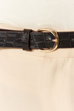 Trendyolmilla Siyah-Kahverengi 2li Paket Croco ve Duz Deri Gorunumlu Kad?n Kemer TWOAW24KE00029 фото 2