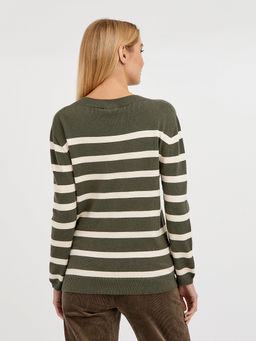 джемпер женский в цвете хаки с полосками молочного цвета - Glenfield фото 6