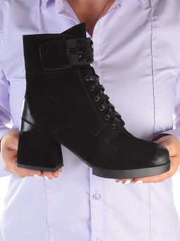 04-XR135-1 BLACK Ботинки зимние женские (натуральная замша, натуральный мех)