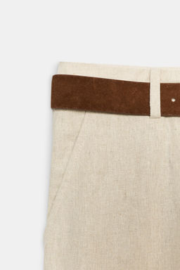PANTAL?N CULOTTE CON LINO CINTUR?N / Beige claro