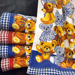 "Япония-2059" Полотенце махровое 70х140см, плотность 300гр/м2, 100% хлопок, "Мишутки", синий, Bolangde (Китай)