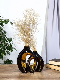 Ваза для цветов «Лари», набор 2 шт., 22×20 см, d=4 см, керамика, чёрная