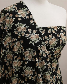 Мерный лоскут (ткань в отрезах) - Штапель Цветочный романс цв.бежевый/черный, ш.1.44м - Купава фото 2