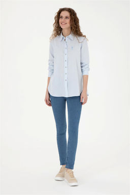 Женская голубая рубашка с длинным рукавом - U.s. polo assn фото 4