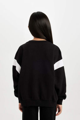 Черный свитшот с надписью Relax Fit и круглым вырезом для девочек - Defacto фото 5