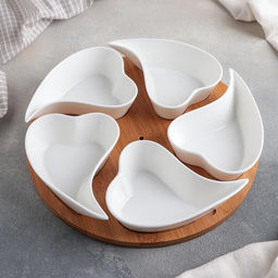 УЦЕНКА Набор соусников на дерев подставке 5 шт "Эстет. Сердца"